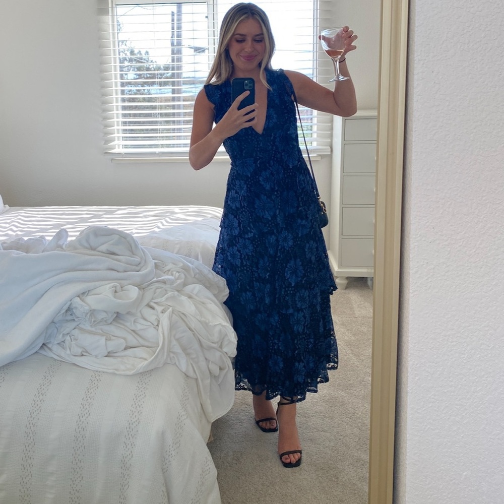 Navy Floral Lave Tiered Dress - Women